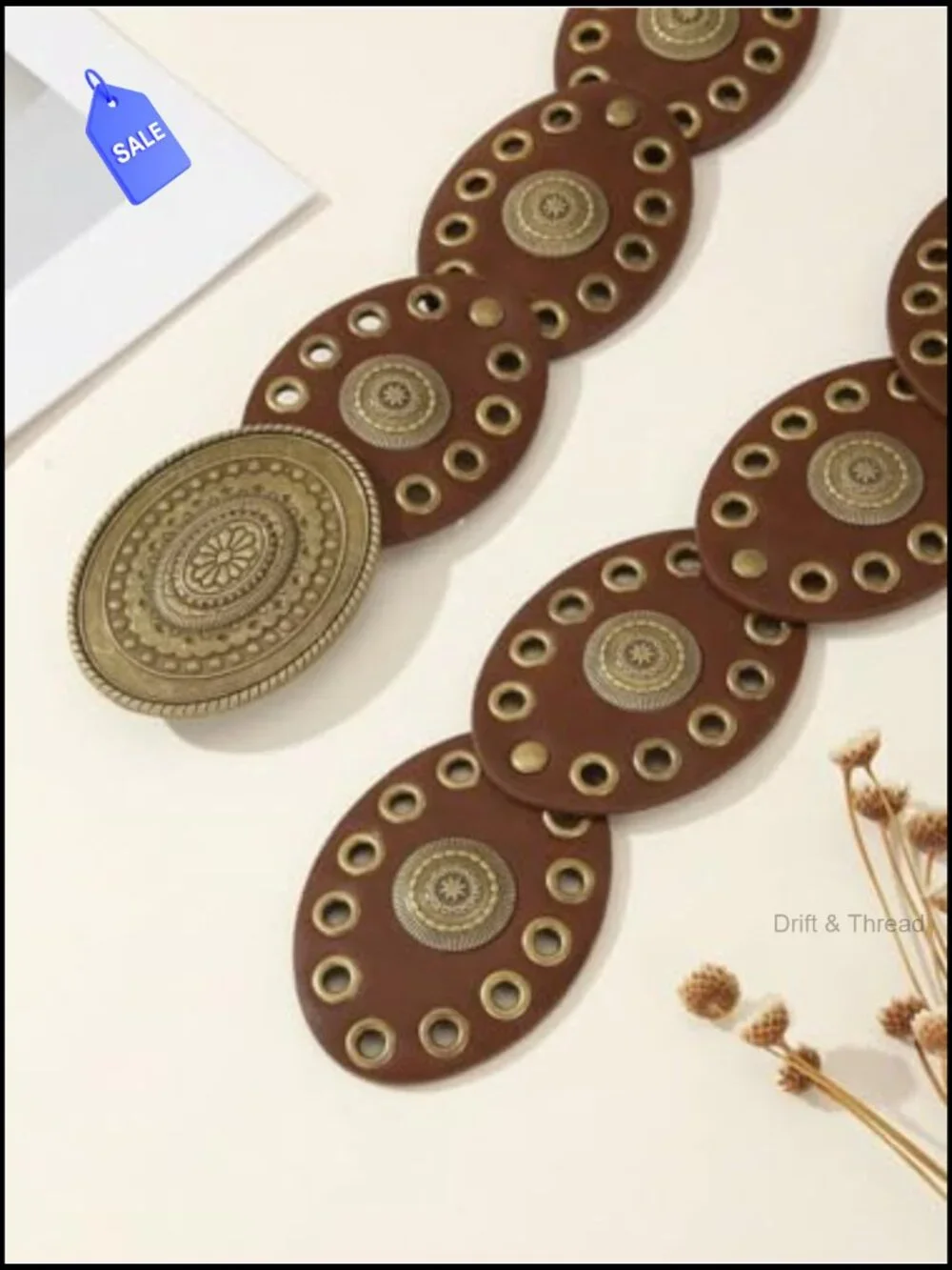Vintage Western Cowgirl Concho Belt Wide PU Leather Disc for Jeans